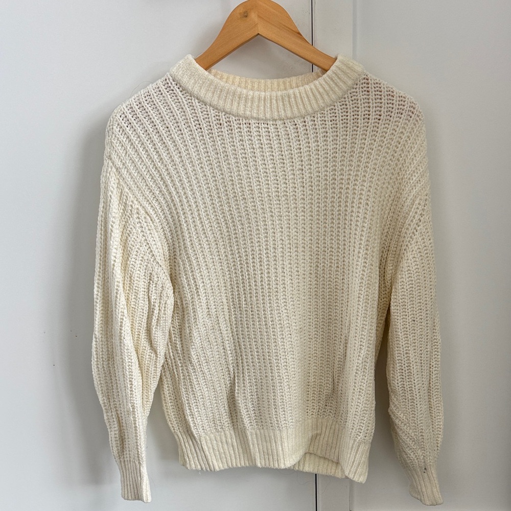 Cream Chunky-Knit Crewneck Sweater – XS